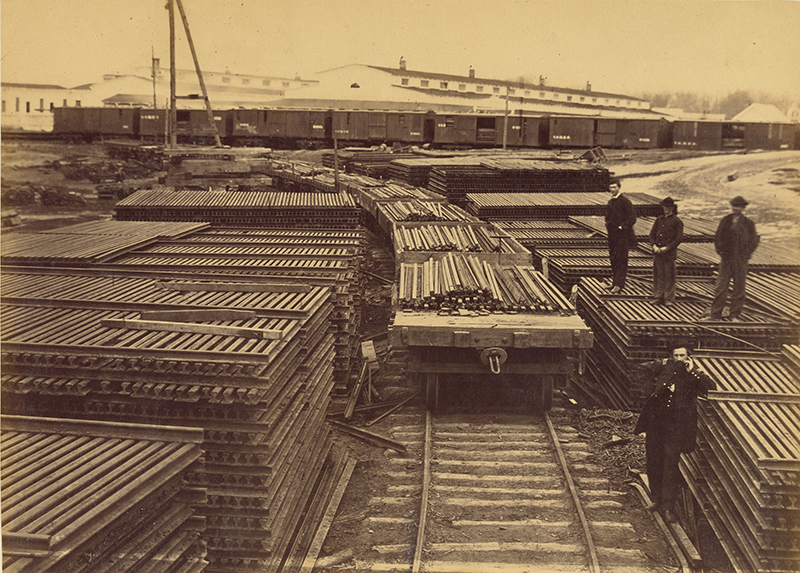 Rails of the Manassas Gap Railroad, Alexandria Va.; A.J. Russell (American, 1830 - 1902); about January 1865; Albumen silver print; 23.5 × 32.7 cm (9 1/4 × 12 7/8 in.); 84.XM.481.5; No Copyright - United States (http://rightsstatements.org/vocab/NoC-US/1.0/)